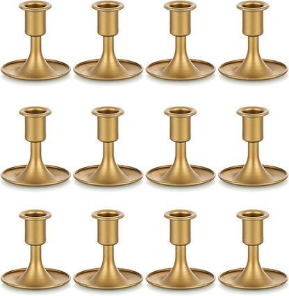 Candlestick Holders Taper Candle Holders, Romadedi Gold Candle Stick Candle Holder for Table Centerpiece, Wedding Reception, Festive Christmas Mantel Decoration or Home Decor, Set of 12