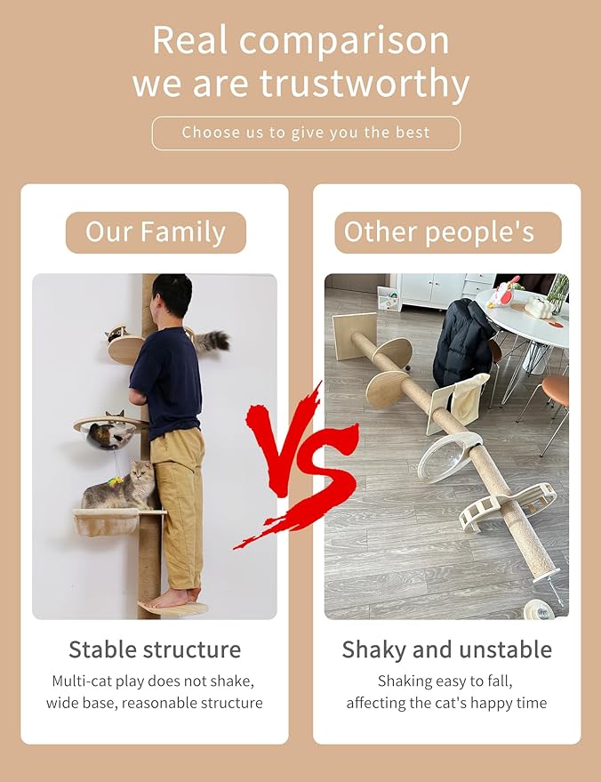 Floor-to-Ceiling Cat Tree with Natural Sisal Rope Scratching Post - Adjustable Height (55-119 Inches) - Modern Cat Activity Tree, Cat Scratcher Post-Mewly Pet