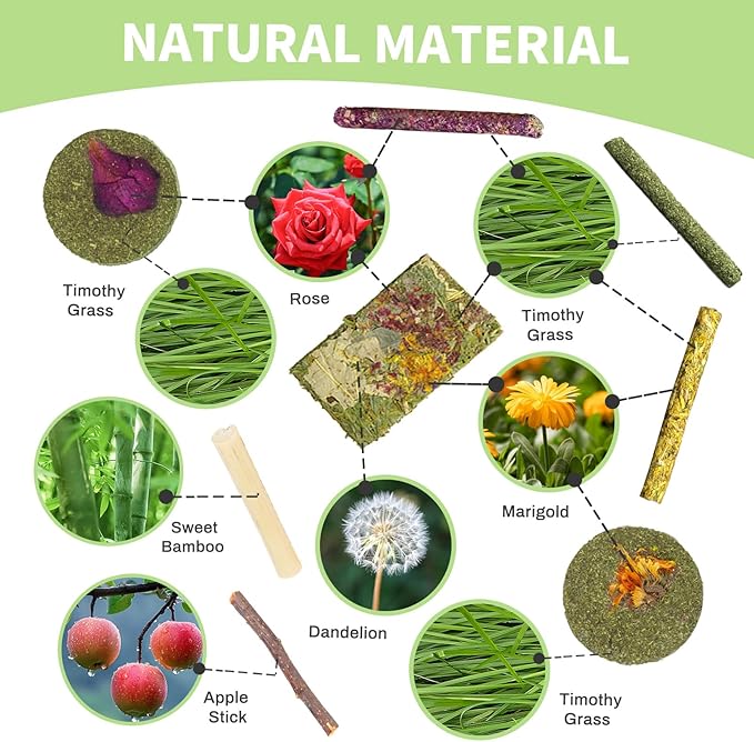 50-60 PCS Natural Rabbit Chew Toys, Treats, Timothy Sticks, Apple Sticks, Sweet Bamboo for Guinea Pig, Hamster, Chinchilla, Rat, Small Animals-Mewly Pet