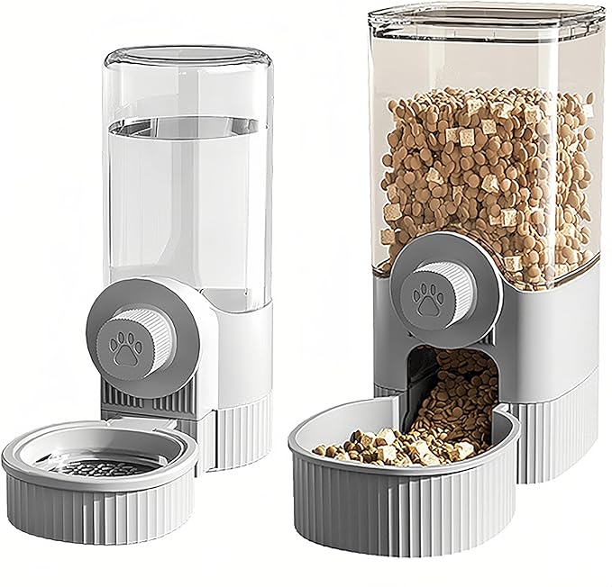 GKYZBB Hanging Automatic Food Water Dispenser,Rabbit Feeder Guinea Pig Water Bottle Food Feeder for Ferret Guinea Pig Rabbit Bunny Cage Accessories (Grey, 520ml+1200ml)-Mewly Pet