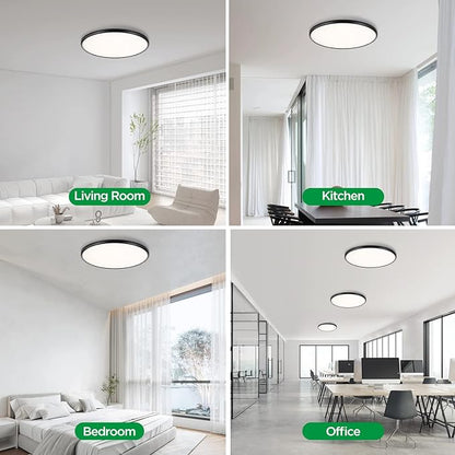 TALOYA 18 Inch Black Flush Mount Led Ceiling Light Fixture for Living Room Dining Room Ultra-Thin Round Surface Mounted Fixture Brightness Dimmable Equivs to 260W Traditional Led Bulb