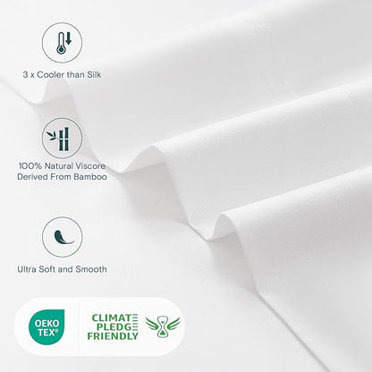 LuxClub King Size Sheets Set, 100% Rayon Derived from Bamboo Cooling Sheets, Breathable & Soft Deep Pocket Up to 16", Hotel Luxury Silky Sheets King Size, White