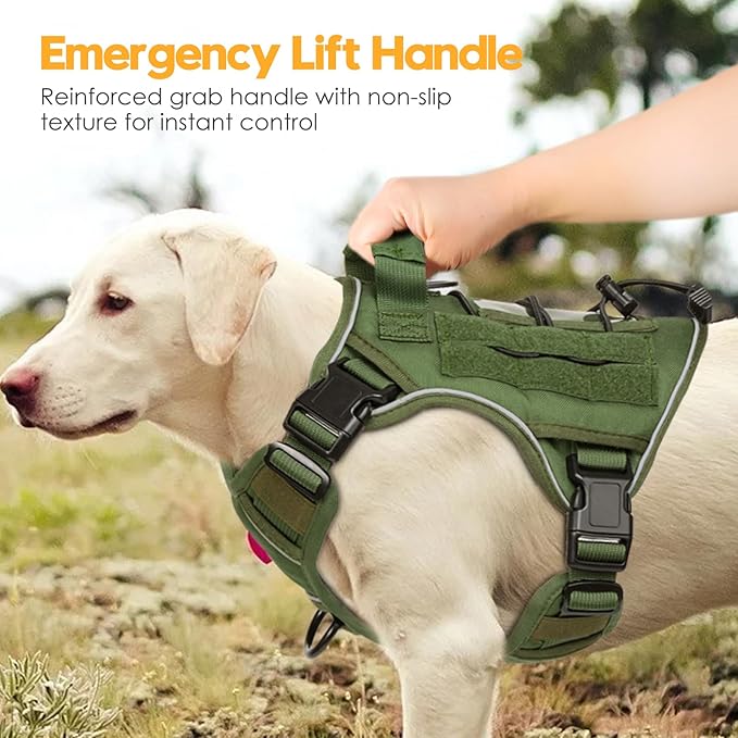 Heavy-Duty Tactical Dog Harness for Large Dogs, No Pull Adjustable Reflective Pet Vest with Molle System, K9 Military-Grade Control for Service Training, Outdoor & 10+ Breeds, Green, Small-Mewly Pet