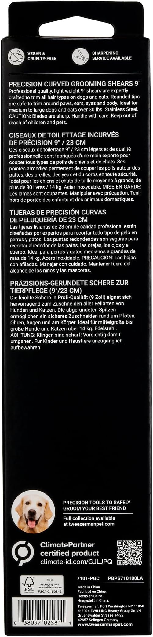 Tweezerman 9" Pet Grooming Scissors with Safety Round Tips, Professional Curved Grooming Shears for Medium to Large Dogs-Mewly Pet
