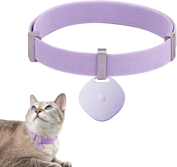 Safety Cat Collar Pro and Tag Set - U.S. IDA Gold Award, Elastic Release Cat Collar Charm Tag, Non Breakaway Cat Collar Adjustable with Charm for Kitten Small Large Cats (Monet Purple, M)-Mewly Pet