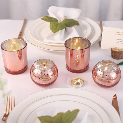 20 Pcs Assorted Rose Gold Candle Holders Bulk, Rose Gold Birthday Decorations for Table, Larger Size Mercury Glass Candle Holders for Wedding, Votive Holders for Valentines, Bridal Shower