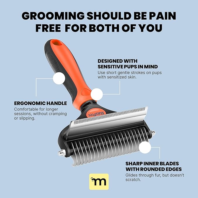 MalsiPree Dog Brush for Shedding - 2 in 1 Undercoat Rake Deshedding Tool for Medium to Large Double-Coated Dog Grooming - Pet Dematting Comb - Pet Deshedder (Orange) - Deshedding Brush-Mewly Pet