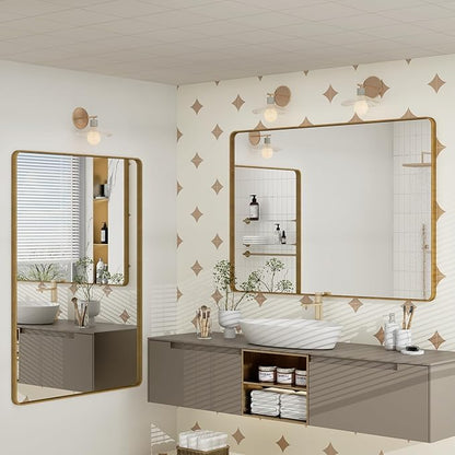 44x30 Gold Framed Mirror for Bathroom, Brushed Gold Brass Bathroom Mirror, Rectangle Gold Bathroom Vanity Mirror for Wall, Shatterproof, Anti-Rust, Hangs Horizontally or Vertically