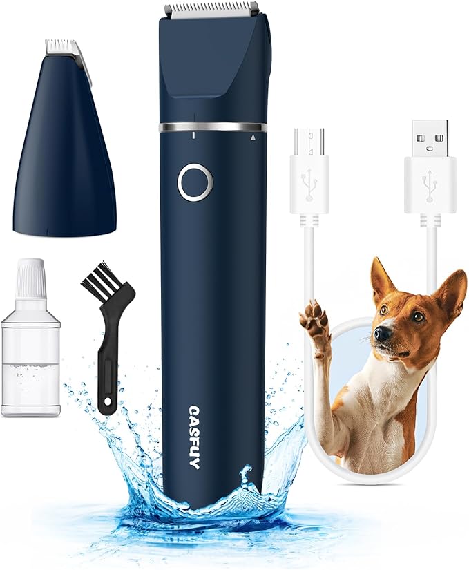 Casfuy Cordless Hair Trimmer, Low Noise Grooming Clipper for Dogs Cats & Small Pets, USB Rechargeable, Double Blades for Trimming Hair Around Paws, Eyes, Ears, Face, Rump-Mewly Pet