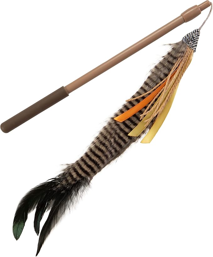 SmartyKat Instincts HappyNip Fly 'N Frenzy Extendable Wand Teaser Cat Toy, Contains Catnip & Silvervine - Brown, One Size-Mewly Pet