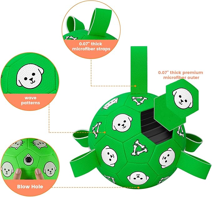 Interactive Dog Toys, Soccer Ball with Straps, Durable Herding Ball for Tug of War, Water Pool Dog Busy Toys for Indoor/Outdoor Play – Fun Birthday Gift for Medium & Large Dogs, 8 Inch-Mewly Pet