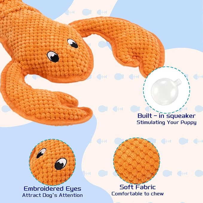 Squeaky Dog Toy No Stuffed Dog Toys,Lobster Puppy Toys for Small Medium Large Breed pups Teething Interactive Toy to Keep Them Busy, Best Christmas Birthday Gift-Mewly Pet