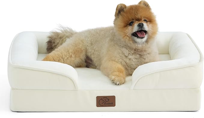 Bedsure Orthopedic Dog Beds for Small Dogs - Washable Small Dog Cat Bed Waterproof, Comfort Pet Couch Sofa with Washable Removable Cover, Pets Bed with Nonskid Bottom, Ivory, 24"-Mewly Pet