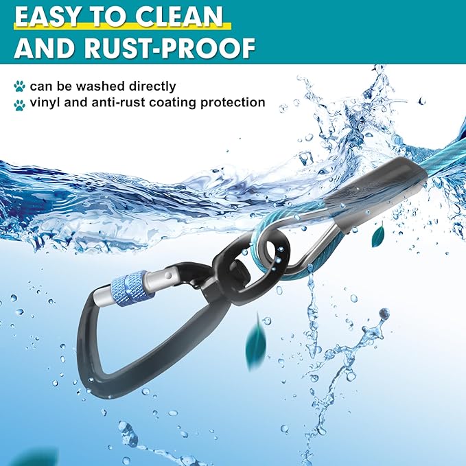 Snagle Paw Heavy Duty Long Dog Leads for Yard 150FT-1000LBS Break Strength,Dog Tie Out Cable with Swivel Lockable Hook & Spring,Chew Proof Dog Chain for Outside,Dog Run Cable for Medium Large Dogs-Mewly Pet