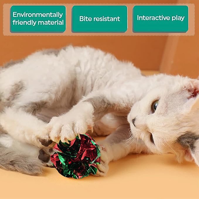 PET SHOW Pack of 30pcs Cat Toy Balls Set Interactive Pompoms Kitten Toys Golden Thread Ball Paper Balls Quiet Indoor Outdoor Footballs Play Activity Chase Training-Mewly Pet