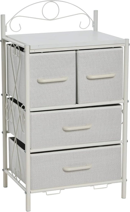 Household Essentials Victoria Dresser Nightstand Storage Organizer with 4 Drawers Metal Frame and Scandinavian White Top