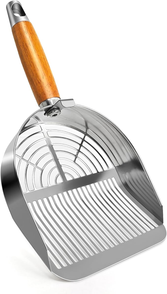 Cat Litter Scoop, Litter Scooper, Metal Cat Litter Scoop, Stainless Steel Cat Litter Scoop, Kitten Pooper Lifter, Kitty Metal Scooper with Holder for Cat Litter Box Strip Holes Easy Cleaning-Mewly Pet