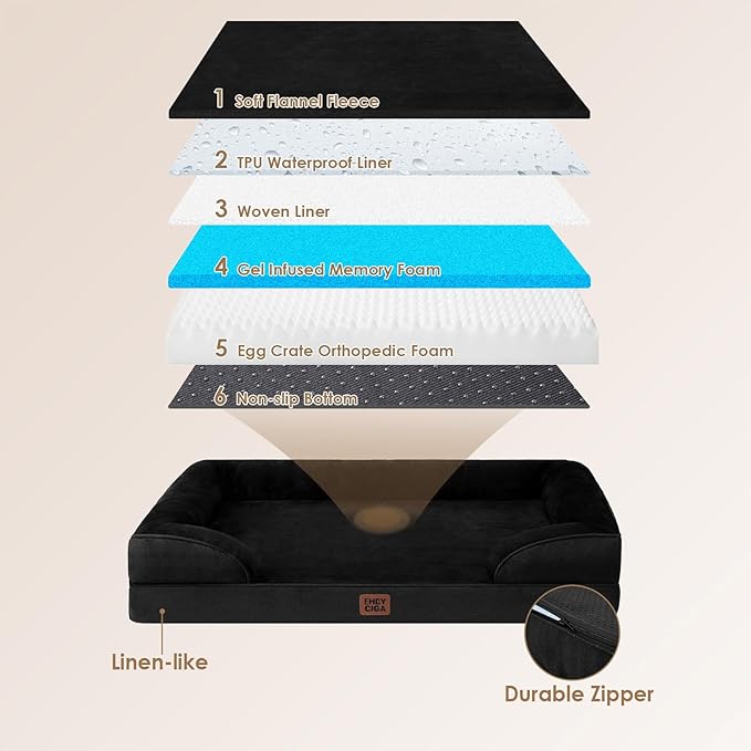 EHEYCIGA Orthopedic Dog Beds for Large Dogs, Waterproof Memory Foam Large Pet Bed with Sides, Non-Slip Bottom and Egg-Crate Foam Dog Couch Bed with Washable Removable Cover, Black-Mewly Pet