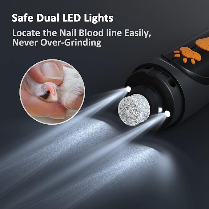 YABIFE Dog Nail Trimmers and Dog Nail Clippers Kit, Whisper Quiet Electric Grinder with Light, for Small, Medium, Large Dogs, Cats Toenail Grooming, 3 Speeds-Mewly Pet