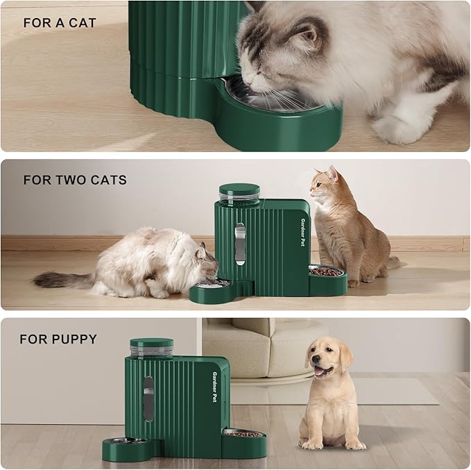 Gardner Pet Automatic Gravity Cat Food Feeder and Water Dispenser Stainless Steel Two-in-One Set Large Capacity Dispenser for Pets Dogs, Puppies, Kittens-Mewly Pet