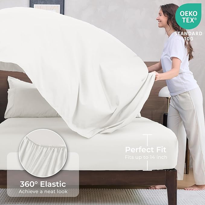 HEVUMYI Ivory Cali-King Comforter Set - 7-Piece All Season Bed in a Bag Cali-King, Ultra Soft Bedding Set with Comforter, Flat Sheet, Fitted Sheet, Pillowcases, Pillow Shams