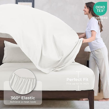 HEVUMYI Ivory Cali-King Comforter Set - 7-Piece All Season Bed in a Bag Cali-King, Ultra Soft Bedding Set with Comforter, Flat Sheet, Fitted Sheet, Pillowcases, Pillow Shams