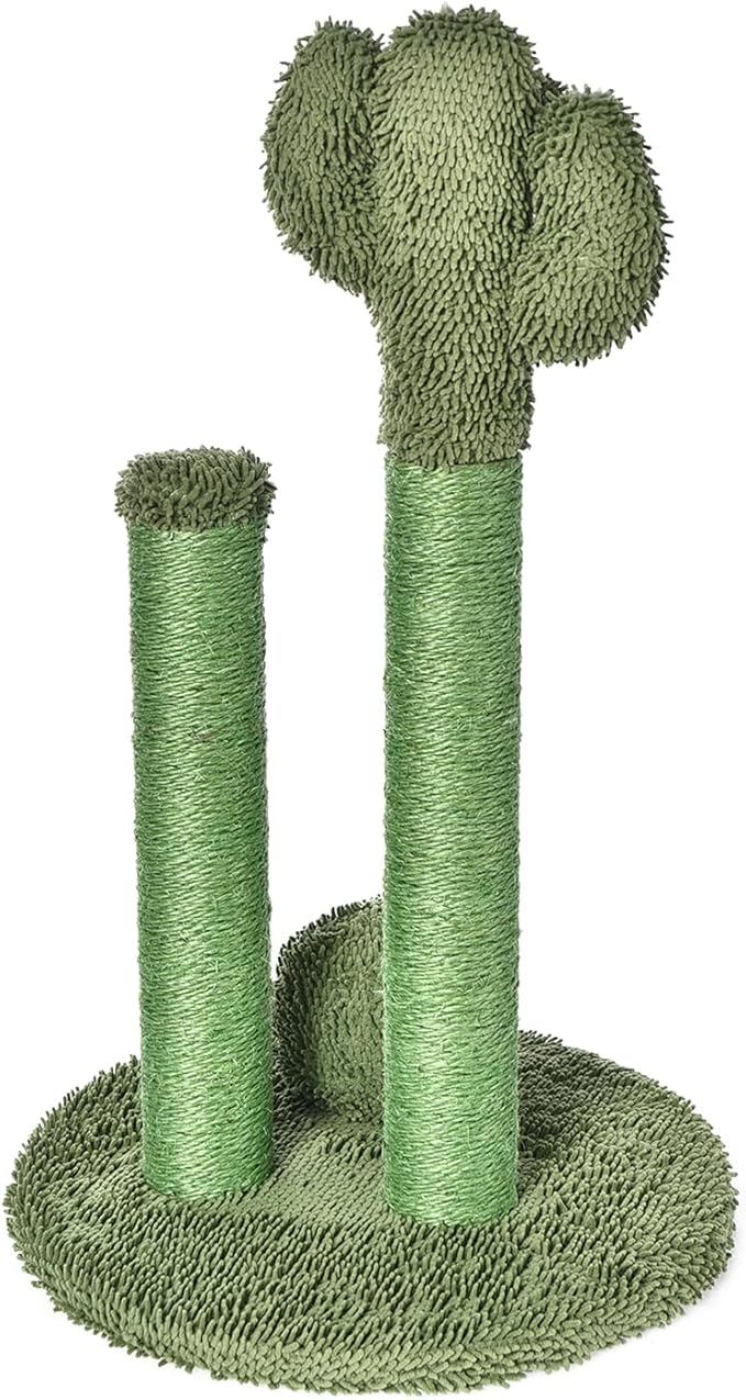 Amazon Basics Cat Scratcher - Indoor Cactus Triple Posts Cat & Kittens Scratching Post with Dangling Ball, Small (22.4"H) - Green-Mewly Pet