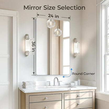 USHOWER 2-Pack Frameless Bathroom Mirrors for Over Sink, 24x36 Inch Rectangular Bathroom Mirrors with Rounded Corner, Shatterproof Mirror for Vanity, Bedroom, Entryway Upgraded & Remodel