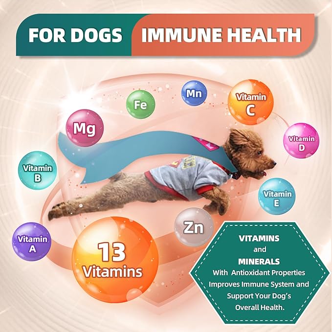 Dog Multivitamin with Glucosamine, Omega 3, Minerals, Probiotics and Enzymes, Dog Vitamins and Supplements for Joint, Skin & Coat Care, Digestive and Immune Health, Chicken Flavor - 120 Chews-Mewly Pet