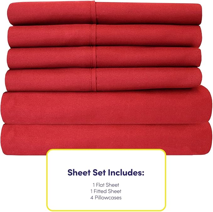 Cal King Size Bed Sheets - 6 Piece 1500 Supreme Collection Fine Brushed Microfiber Deep Pocket California King Sheet Set Bedding - 2 Extra Pillow Cases, Great Value, California King, Samba Red