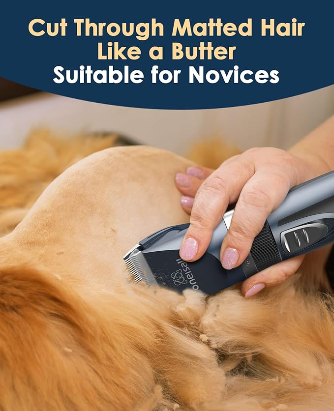 oneisall Quiet Cat Clippers for Matted & Long Hair, 2-Speed Cordless Pet Shaver Grooming Kit for Cats, Small Dogs & Animals (Blue)-Mewly Pet