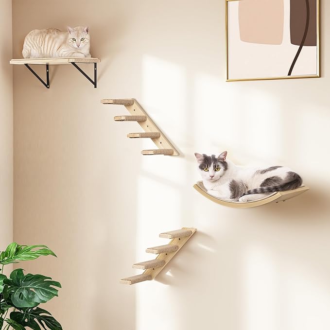 Cat Floating Wall Shelf with Scratching Mat, 1PC 9.7X16.6 Inch Large 1 Inch Thick Wood Cat Window Perches Hanging Shelves Wall Mounted Beds for Sleeping, Playing, Climbing, Support to 30 LBS-Mewly Pet
