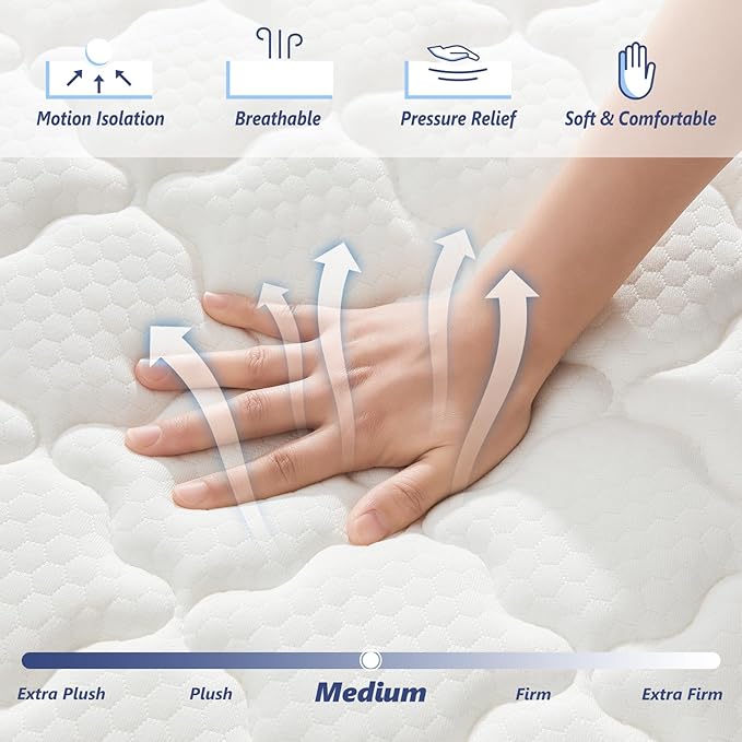 Full Size Mattress 12 Inch Full Mattress - Memory Foam & Pocket Coils Springs, Pressure Relief, Medium Firm Comfort, Motion Isolation, Ideal for All Sleep Positions, CertiPUR-US Certified