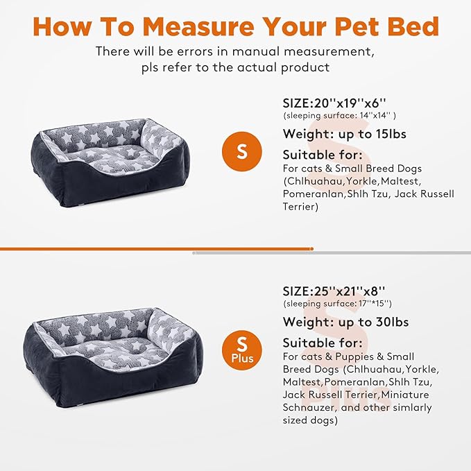 GASUR Small Dog Beds Small Size Dogs, Rectangle Washable Dog Bed, Orthopedic Dogs Sofa Bed, Pet Cuddler Anti-Slip Bottom, Soft Calming Sleeping Warming Puppy Bed (S (20"x 19"x 6"), Black)-Mewly Pet