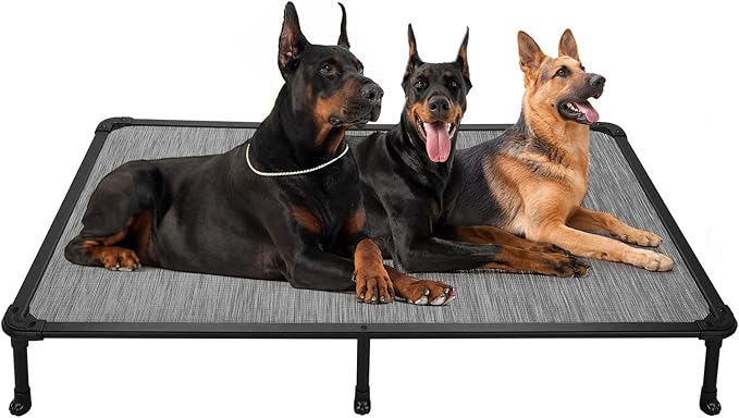 Veehoo Chew Proof Elevated Dog Bed - Cooling Raised Pet Cot- Rustless Aluminum Frame and Durable Textilene Mesh, Unique Designed No-Slip Feet for Indoor or Outdoor Use, Black Silver, XX Large-Mewly Pet