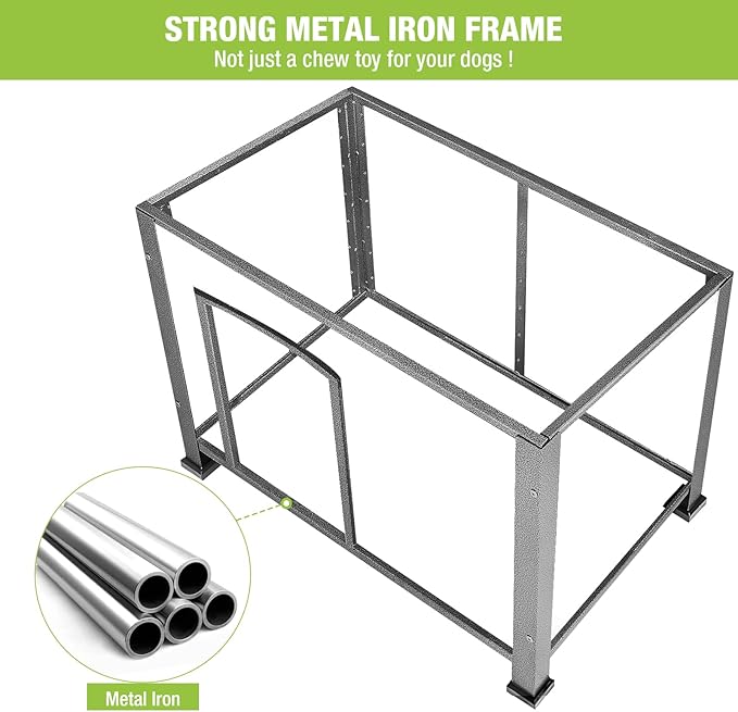 GUTINNEEN Chew Proof Dog House with Metal Iron Frame Outdoor Dog Kennel for Small Medium Large Indoor Dog Cage (43.3" L,Off-White Color)-Mewly Pet