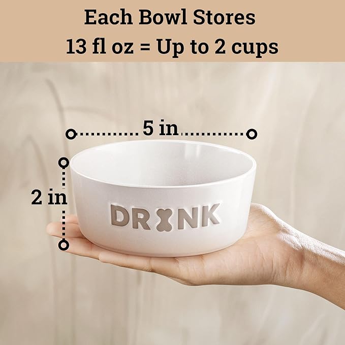 Ceramic Dog Bowl Set of 2 with Anti-Skid Base - 5" Wide x 2" Tall Ceramic Dog Bowls for Small Dogs - 2 Cup Capacity Food and Water Bowls for Dogs - Rubber Bottom Pet Bowl Set of 2 for Small Pets-Mewly Pet