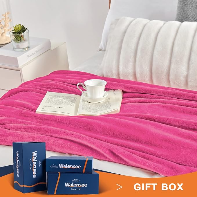 Walensee Fleece Blanket Plush Throw Fuzzy Lightweight (Throw Size 50x60 Hot Pink) Super Soft Microfiber Flannel Blankets for Couch, Bed, Sofa Ultra Luxurious Warm and Cozy for All Seasons