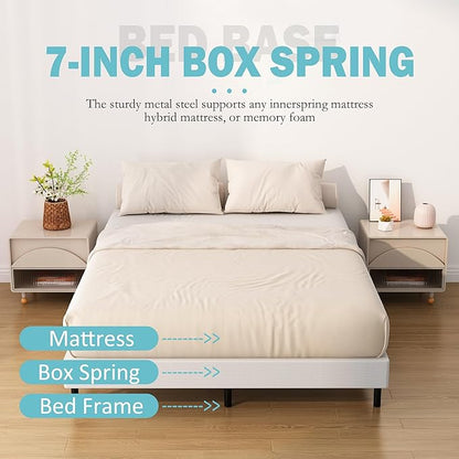 7 Inch Full Size Box Spring Bed Base, Low Profile Metal Boxspring Full Size with Fabric Cover, 3000 Lbs Max Weight Capacity Mattress Foundation, Noise-Free, Easy Assembly