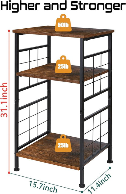 GIOTORENT 3-Tier Tall End Table, Narrow Night Stand with #-Design Sturdy Frame, Small Bed Side Table for Small Space in Living Room,Bedroom,Office,Bathroom(Brown)