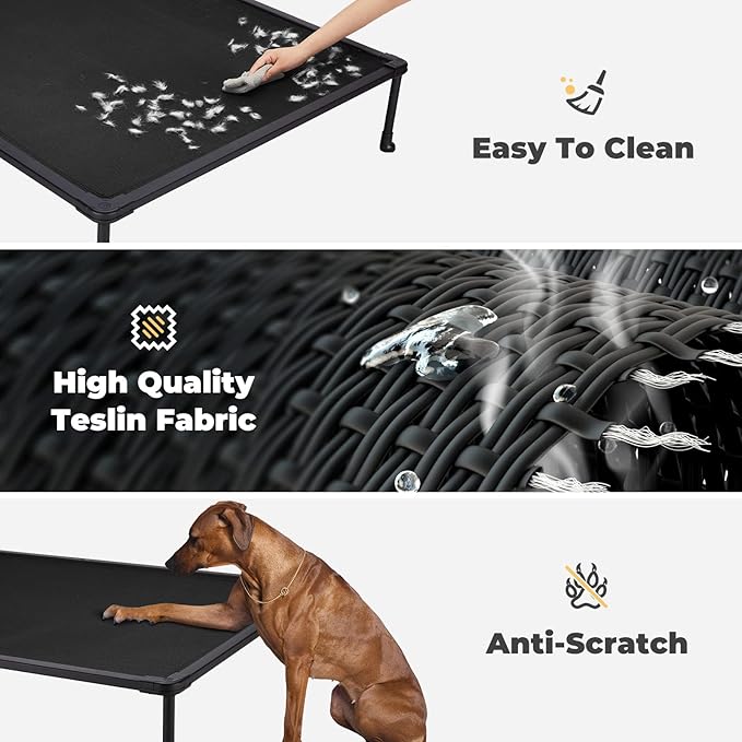 Veehoo Chewproof Elevated Dog Bed - Cooling Raised Pet Cot, Breathable Mesh, Washable & Non-Slip for Large Dogs, Indoor/Outdoor, Black Mat and Black Frame, 59x37inches (Model CWC2203A03)-Mewly Pet