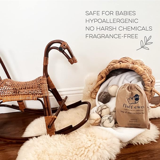 Fluff Ewes Wool Dryer Balls 6 Pack Premium New Zealand Wool Laundry Balls for Dryer, No Static Dryer Balls Laundry Reusable Cute, XL Wool Dryer Balls Cute, Baby Dryer Balls for Dryers - Marble-Mewly Pet