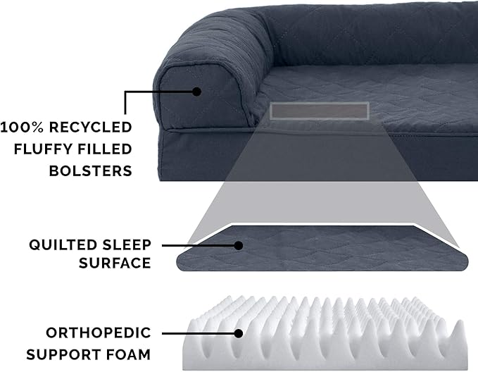 Furhaven Orthopedic Dog Bed for Medium/Small Dogs w/ Removable Bolsters & Washable Cover, For Dogs Up to 35 lbs - Quilted Sofa - Iron Gray, Medium-Mewly Pet
