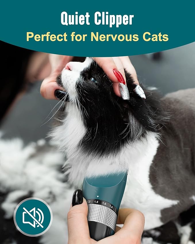 oneisall Cat Clippers for Matted Hair, 5-Speed Quiet Cat Grooming kit, Cordless Pet Shaver for Long Hair,Waterproof Pet Hair Trimmer, Pet Clippers for Cats(Green)-Mewly Pet