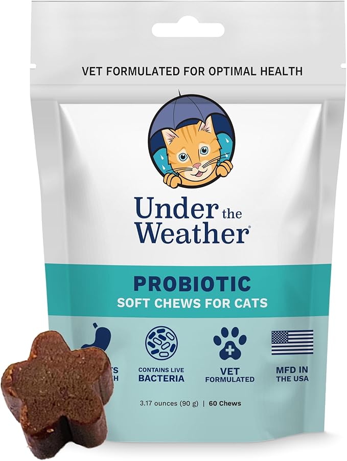 Under The Weather Pet Probiotic Chews for Cats | Promotes Normal Digestion, Balances Healthy Gut Health | 60 Star Shaped Soft Chews-Mewly Pet