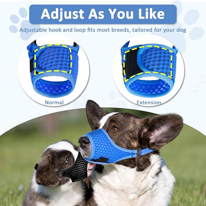 LUCKYPAW Soft Muzzle for Medium Large Sized Dogs Beagle Labrador German Shepherds, Dog Muzzle to Prevent Biting Chewing, Adjustable Breathable Mouth Guard for Grooming Walking Training(Blue, M)-Mewly Pet