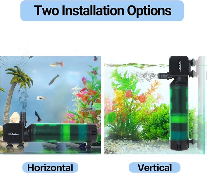 Oiibo 3-in-1 Adjustable Aquarium Filter for 40-150 Gallon, Internal Ceramic Balls&Bio-Sponges Power Water Filter with Air Tube, Silent Submersible Filter, 320GPH (Filter)-Mewly Pet