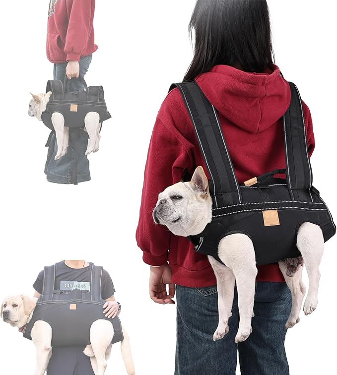 Dog Lift Harness Backpack Carrier for Large Dogs, Full Body Sling with Handle, Dog Harness for Joint Injuries, Arthritis, Ideal for Stairs, Elderly Dogs (Black S/M-Large 14-20 LBS)-Mewly Pet