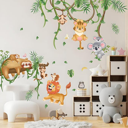 Jungle Animal Wall Stickers Sloth Koala Lion Tiger Safari Wall Decals Kid Room Nursery Baby Bedroom Décor