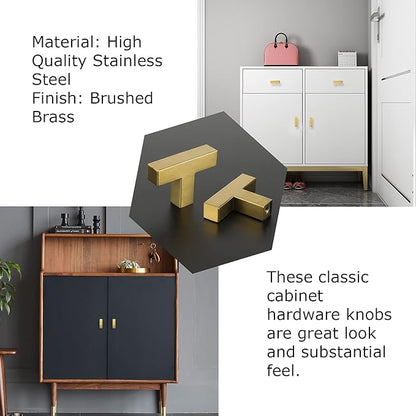 LONTAN 100 Pack Dresser Knobs Brushed Brass Kitchen Cabinet knobs Square Gold Cabinet Door Hardware for Bathroom Closet Cupboard